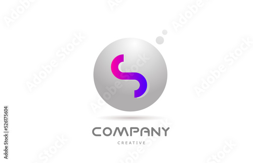 Fototapeta Naklejka Na Ścianę i Meble -  pink grey sphere S alphabet letter logo icon design with dot. Creative template for business and company
