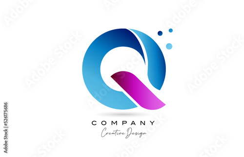 pink blue Q alphabet letter logo icon design with gradient. Creative template for company and business