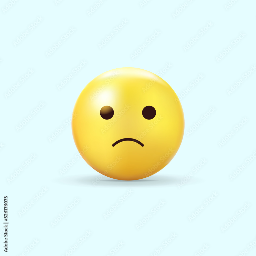 Fototapeta premium vector 3d illustration of a sad emoticon on a blue background. realistic yellow emoticon with sad mood. bad mood concept