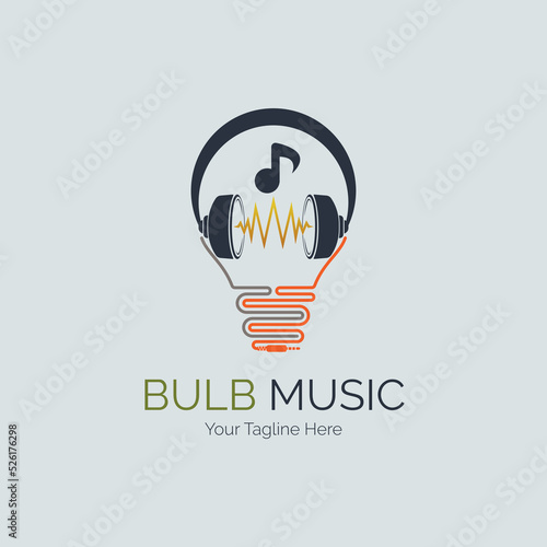 light bulb music earphone logo design template for brand or company and other