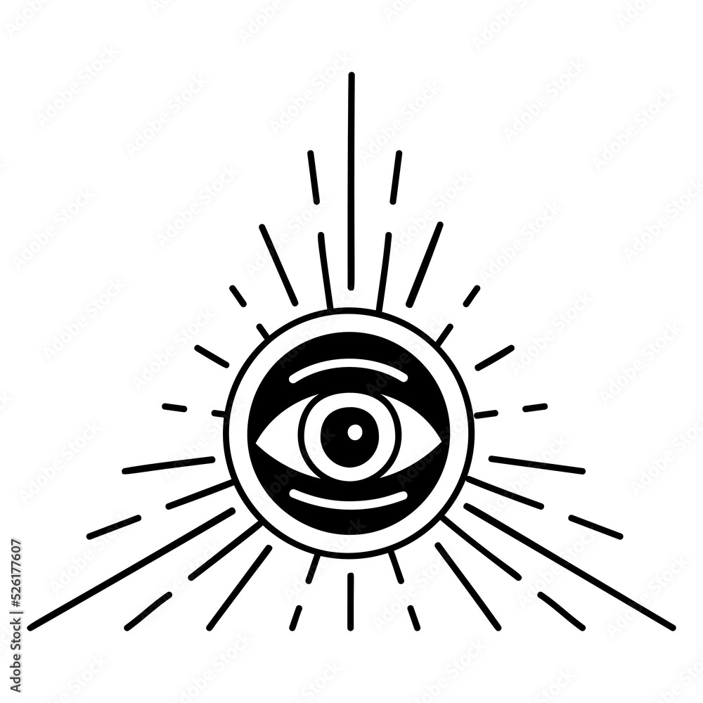 Evil doodle eye. Hand drawn witchcraft eye talisman, magical religion ...
