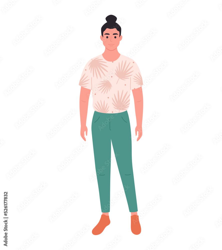 Modern young man in casual outfit. Stylish fashionable look. Hand drawn vector illustration