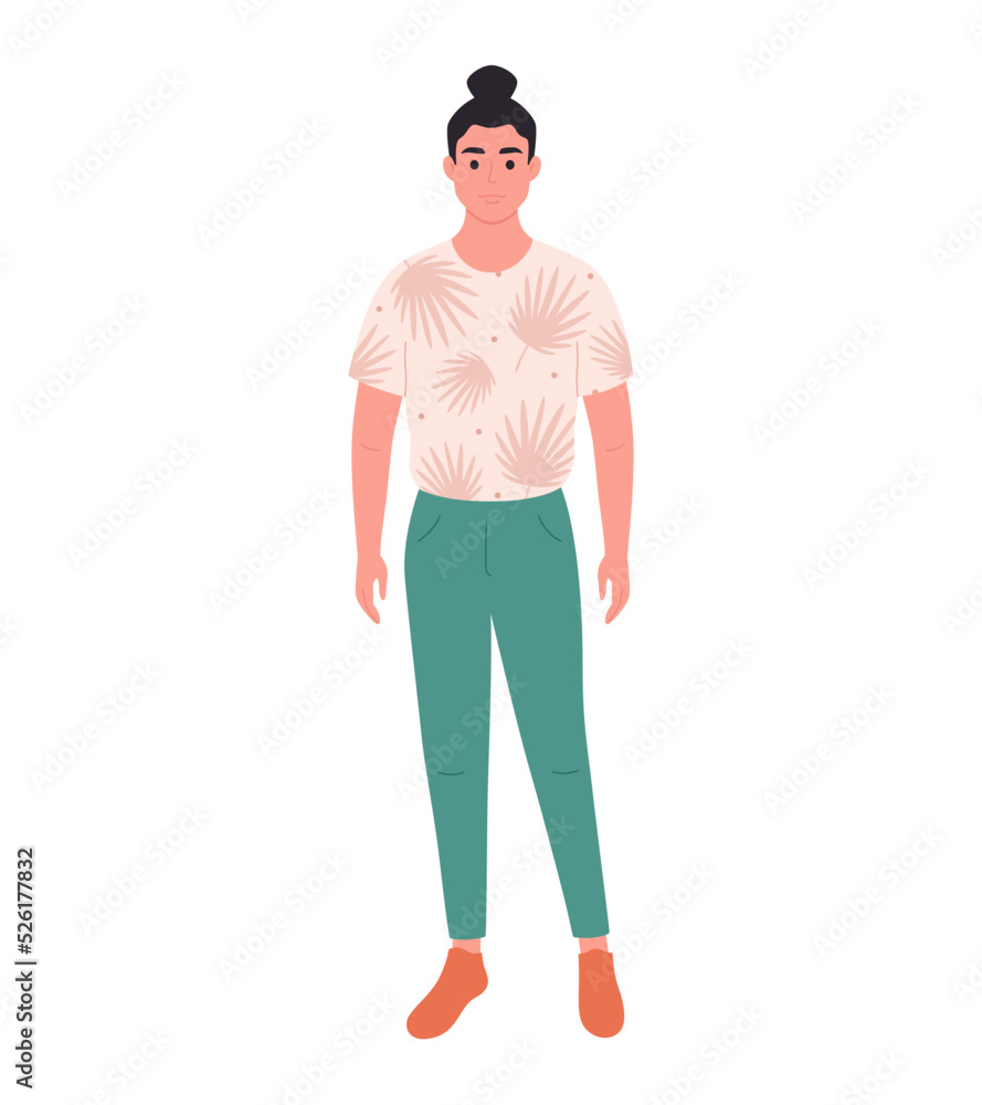 Modern young man in casual outfit. Stylish fashionable look. Hand drawn vector illustration Modern young man in casual outfit. Stylish fashionable look. Hand drawn vector illustration