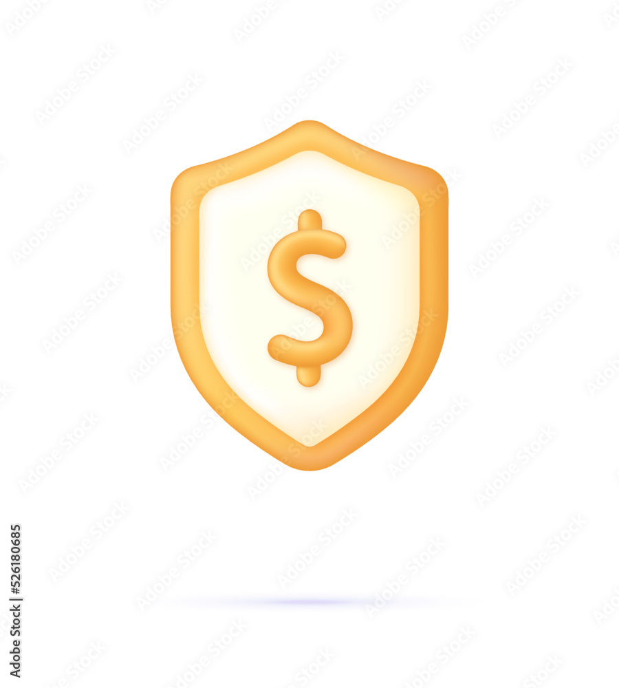 3D Shield with dollar sign. Safe payment of money, money guarantee, financial savings and money exchange concept. 3D Shield with dollar sign. Safe payment of money, money guarantee, financial savings and money exchange concept.