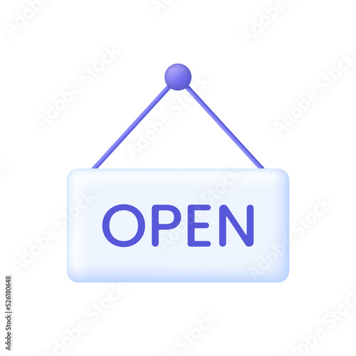 3D Open sign icon. Open door. Signboard with text Open. Shop sign.