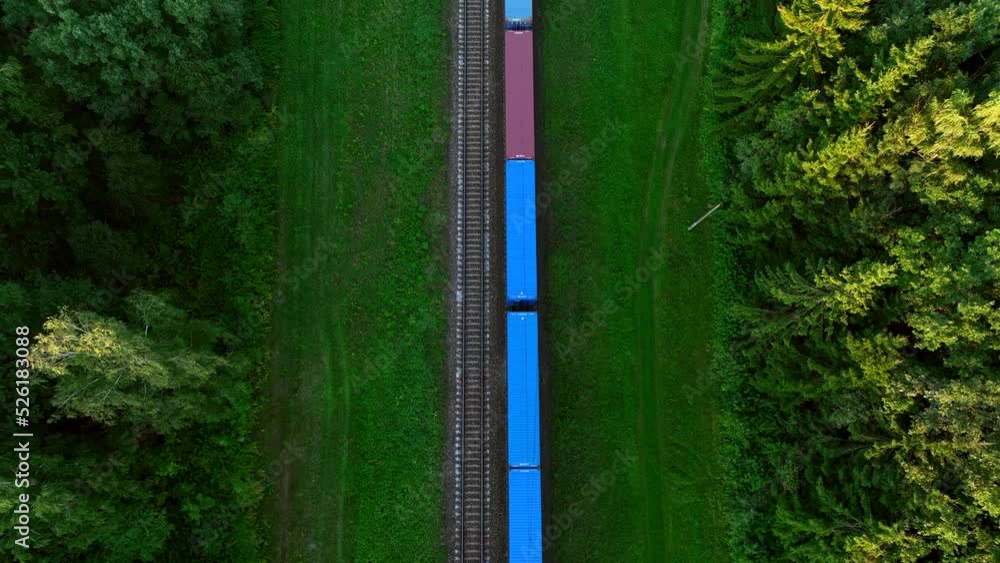 Shipping containers transportation on freight train by railway. Cargo ...