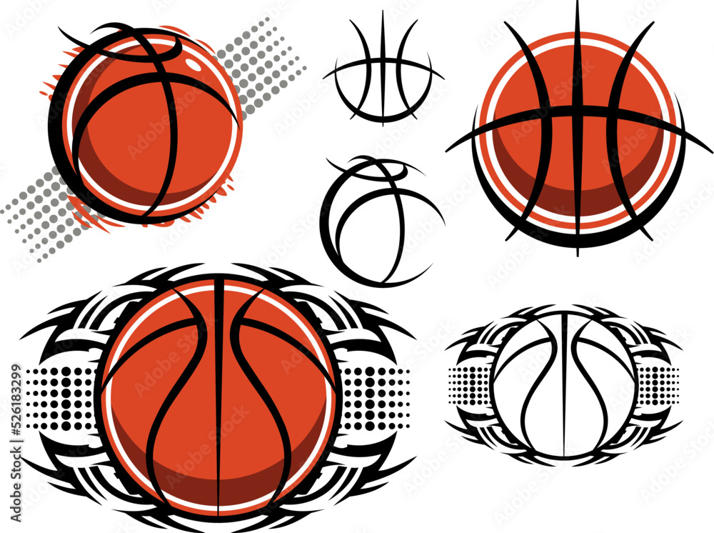 stylized collection of basketballs for school, college or league designs