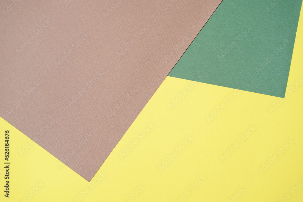 Brown, yellow, green, three tone color paper background with stripes. Abstract background modern hipster futuristic. Texture design Brown, yellow, green, three tone color paper background with stripes. Abstract background modern hipster futuristic. Texture design
