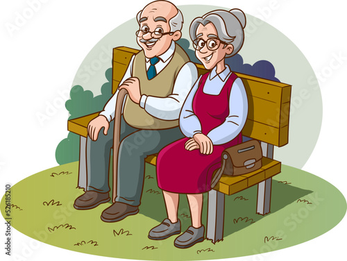 old couple sitting on bench vector illustration