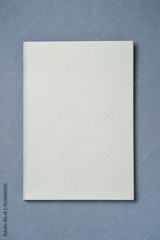 Leather notebook on paper gray background, notepad mock up, top view shot Leather notebook on paper gray background, notepad mock up, top view shot