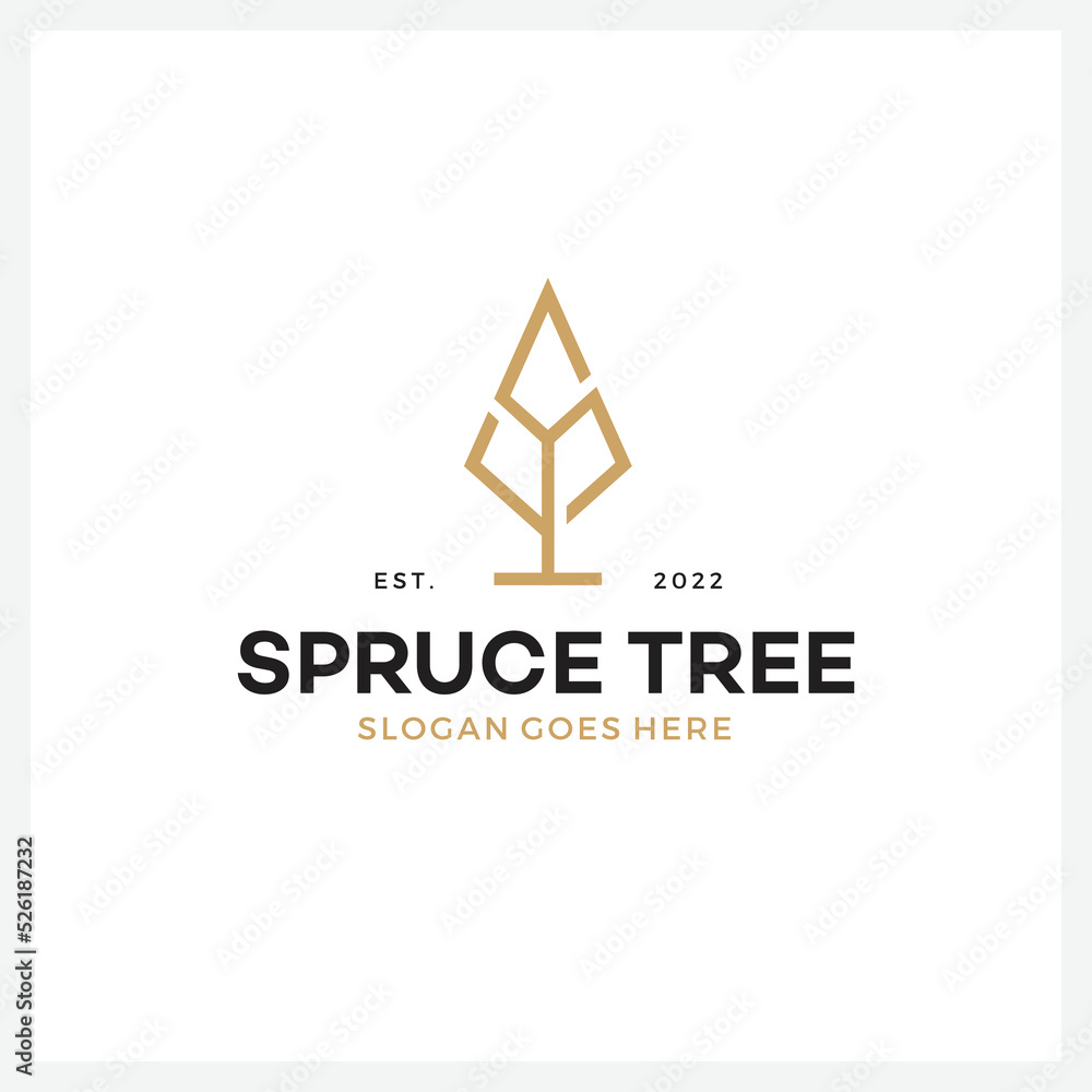 Spruce Tree Monoline Logo design template Spruce Tree Monoline Logo design template