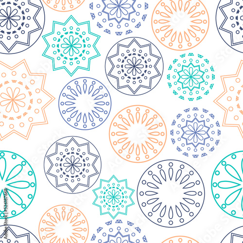 Vector. Perforated bright patterns Papel Picado pattern on a colored background. Hispanic Heritage Month. Polygonal seamless pattern for web banner, poster, cover, splash, social network.