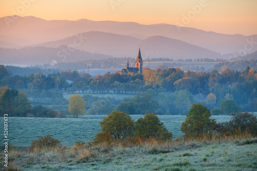 church in the mountains on a frosty autumn morning, Lutowiska