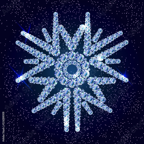 Diamond snowflake xmas card, vector illustration