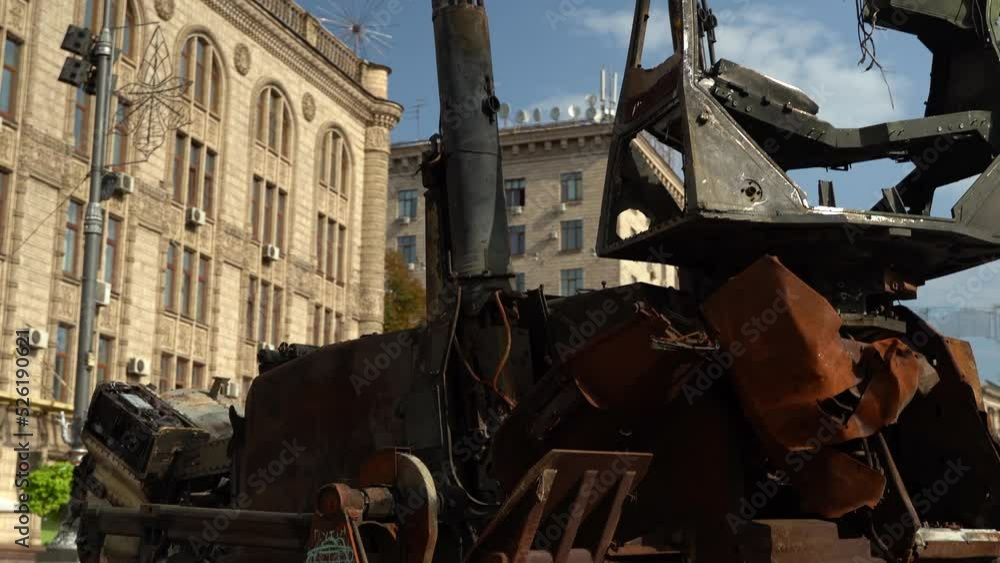 Kyiv, Ukraine - August 24, 2022:
Parade on Khreshchatyk in honor of the Independence Day of Ukraine. Destroyed equipment of the Russian army. Exhibition of burnt occupant equipment. War in Ukraine. Kyiv, Ukraine - August 24, 2022:
Parade on Khreshchatyk in honor of the Independence Day of Ukraine. Destroyed equipment of the Russian army. Exhibition of burnt occupant equipment. War in Ukraine.