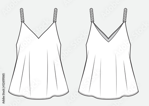 Women's chain strappy top wide fit. Technical illustration.