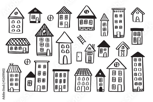  Various houses doodle set. vector hand drawn doodle style