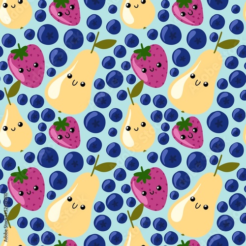Summer autumn fruit seamless pears and strawberry and berries pattern for wrapping paper and kids clothes print