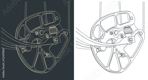 Compound bow cam close-up blueprints