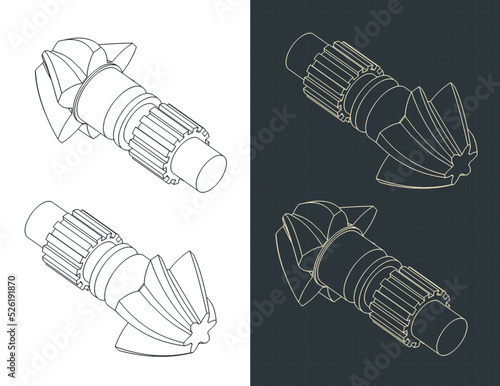 Hypoid gear isometric blueprints