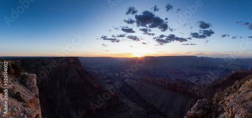 Desert Rocky Mountain American Landscape. Cloudy Sunny Sunset Sky. Grand Canyon National Park, Arizona, United States. Nature Background Panorama