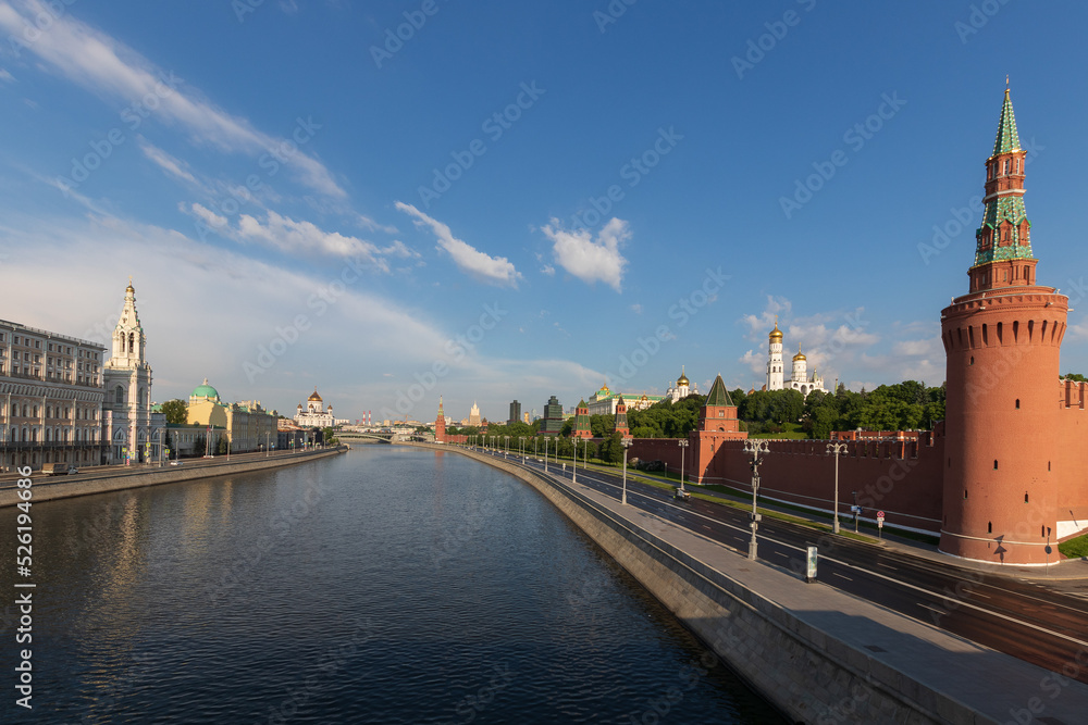 Moscow, Russia, 6 June 2022: Morning landscape around the Red Square and the Kremlin