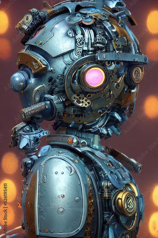 Portrait of a retro steampunk robot. The robot poses in an astronaut costume and a space helmet. Digital art style illustration painting Stock Illustration Adobe