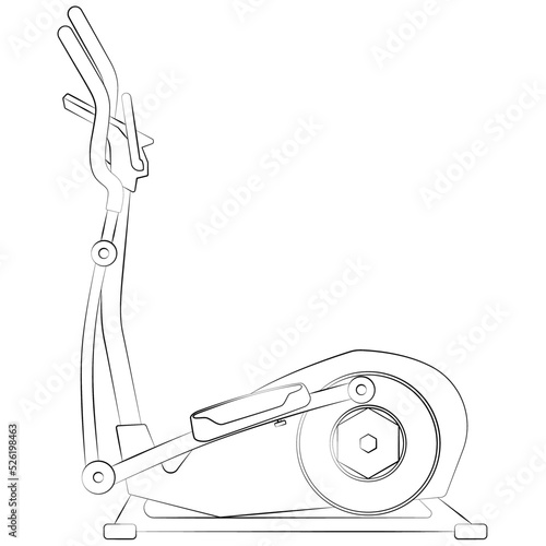 elliptical trainer is a stationary exercise machine for cardio workout cross trainer sketch drawing, contour lines drawn