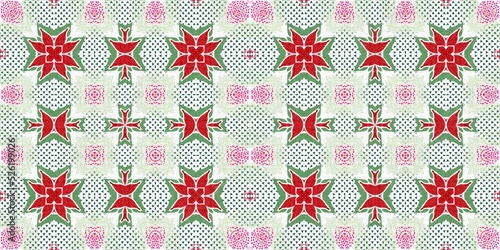 Seamless Christmas poinsettia retro border. Decorative ornament in seasonal red for December holiday washi tape. Winter botanical vintage scandi repeat ribbon. 