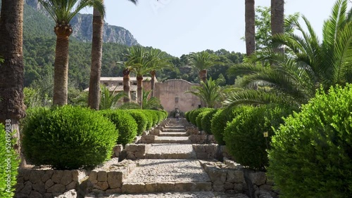 Entrance Alley to the Alfabia gardens and nature park in the Tramuntana mountain - Bunyola, Mallorca, Balearic Islands, Spain