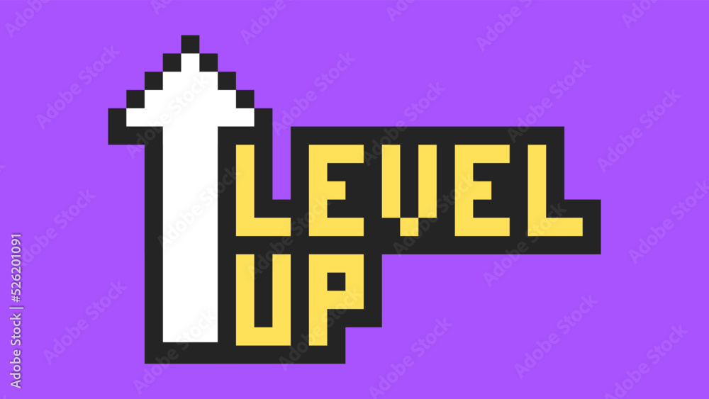 The inscription "level up" with an up arrow. Pixel art game symbol Stock Vector Adobe Stock