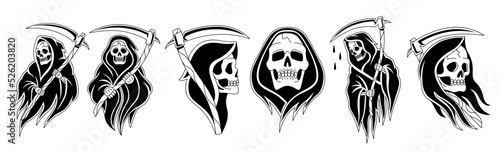 Set of reaper tattoo Death Halloween season Vector photo