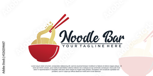 Ramen noodle logo design illustration for restaurant icon with creative element Premium Vector