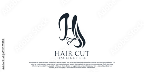 Hair cut logo design for women beauty salon with hair scissor and creative concept Premium Vector