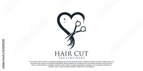 Hair cut logo design for women beauty salon with hair scissor and creative concept Premium Vector