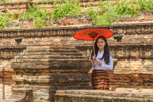 Myanmar woman at Mingun Pahtodawgyi pagoda Manndalay Myanmar photo