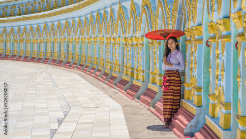 Myanmar woman at Umin Thonze Pagoda Sagaing hill Mandalay Myanmar photo