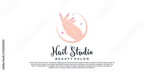 Nail polish logo design for manicure beauty salon with creative concept Premium Vector