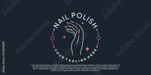 Nail polish icon logo design for nail salon or beauty studio with creative concept Premium Vector