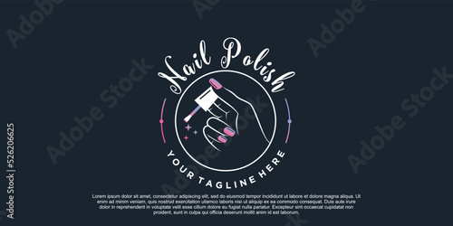 Nail polish icon logo design for nail salon or beauty studio with creative concept Premium Vector