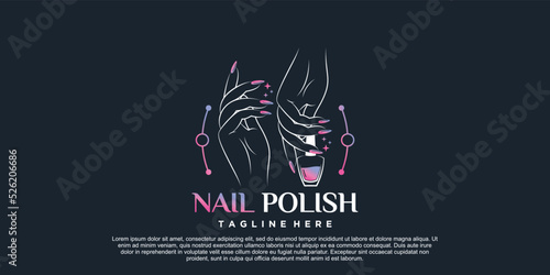 Nail polish icon logo design for nail salon or beauty studio with creative concept Premium Vector