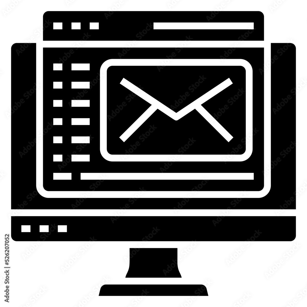Web Mail with Monitor glyph icon. Can be used for digital product, presentation, print design and more. Web Mail with Monitor glyph icon. Can be used for digital product, presentation, print design and more.