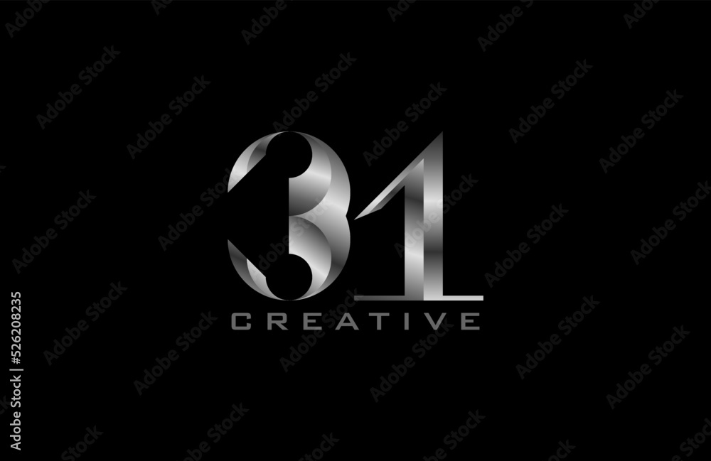 Number 31 Logo. number 31 with silver colour, usable for anniversary and business logos, vector illustration Number 31 Logo. number 31 with silver colour, usable for anniversary and business logos, vector illustration
