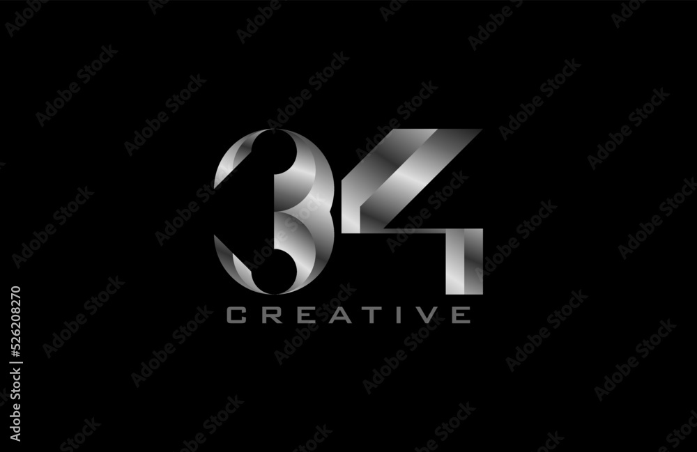 Number 34 Logo. number 34 with silver colour, usable for anniversary and business logos, vector illustration Number 34 Logo. number 34 with silver colour, usable for anniversary and business logos, vector illustration