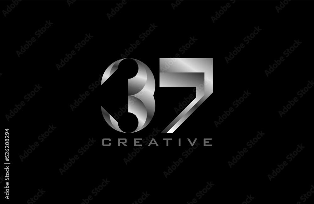 Number 37 Logo. number 37 with silver colour, usable for anniversary and business logos, vector illustration