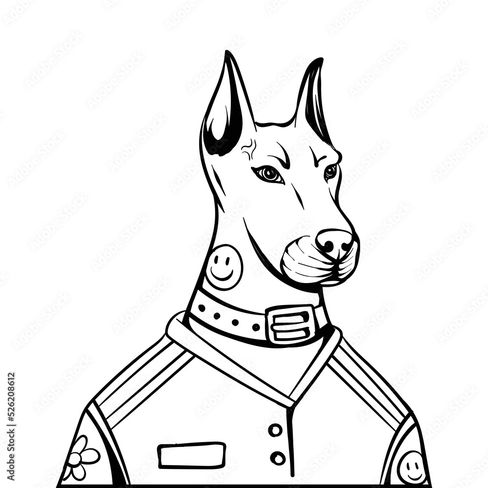 unique character  dog line art black and white