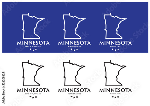 Minnesota with nickname land of 10,000 lake Gopher state and North star state with state map on navy blue and white background can be use for packaging design coffee mug cap advertisement banner