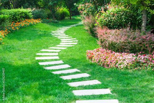 A winding stone road in the villa garden