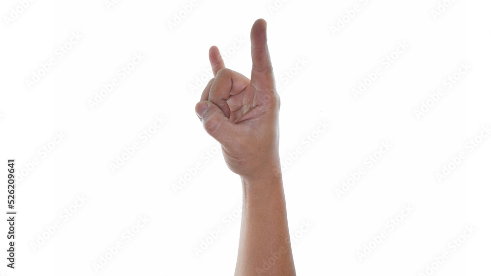 Male hand showing hand devil sign isolated on white background Male hand showing hand devil sign isolated on white background
