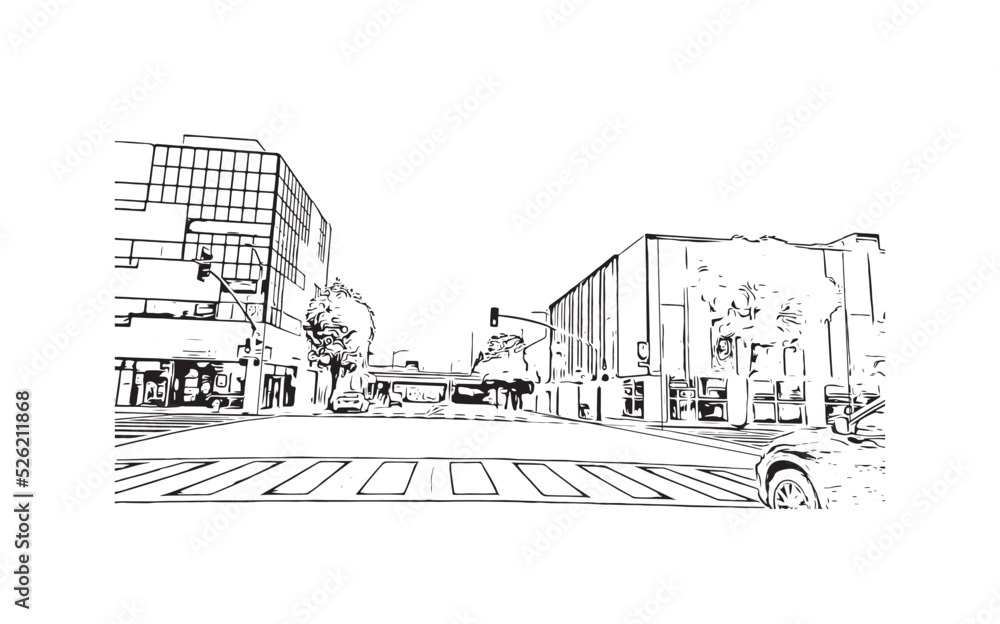Building view with landmark of Oakland is the
city in California. Hand drawn sketch illustration in vector.